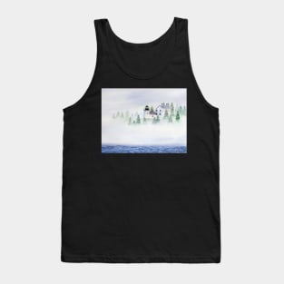 Foggy Lighthouse in Maine Tank Top